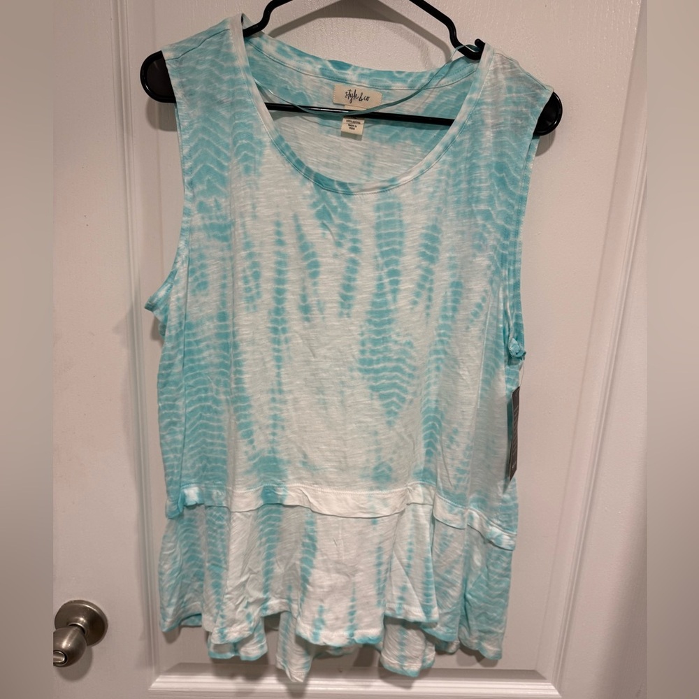 Style & Co. Blue and White Tie-Dye Tank Top